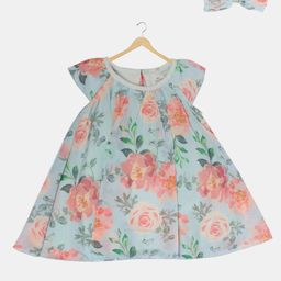 Creative Kids Green Floral A-Line Dress-picture-1