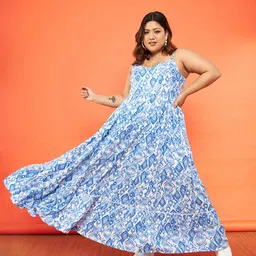 SASSAFRAS Curve Plus Size Abstract Printed Fit & Flare Dress-image-37