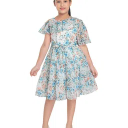 Peppermint Girls Off Shoulder Floral Printed Tiered Cotton Fit And Flare Dress-picture-32