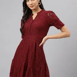 Latin Quarters Mandarin Collar Short Sleeves Fit & Flare Dress-image-51