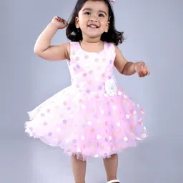 BAESD Girls Polka Dots Printed Net & Cotton Fit & Flare Dress-picture-11