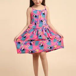 YK Girls Floral Printed Shoulder Straps Fit & Flare Dress-image-23