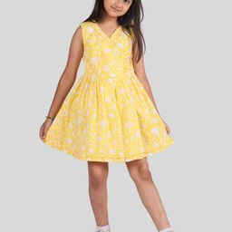 TWEENY MINI Girls Floral Block Printed Ruffles Pure Cotton Fit & Flare Dress-picture-34