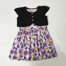 Bella Moda Girls Conversational Printed Cotton Fit & Flare Dress-picture-29