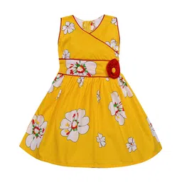 Wish Karo Girls Mustard Yellow & White Printed Fit and Flare Dress with Applique Detail-image-25