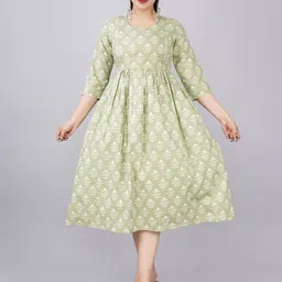 BAESD Ethnic Motifs Printed Maternity Fit & Flare Midi Ethnic Dress image 1