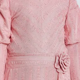 Peppermint Self Design Puff Sleeves Ruffles A-Line Dress image 3