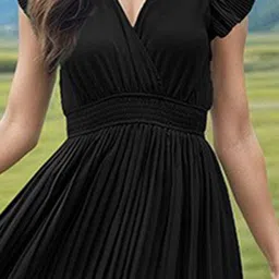 StyleCast Black Striped V-Neck Flared A-Line Dress image 2
