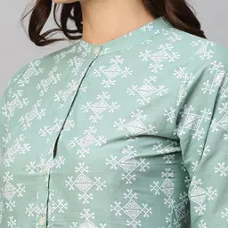 Sangria Ethnic Motifs Printed Mandarin Collar Cotton Shirt Style Ethnic Dress image 5