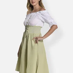 FIMS Colourblocked Off-Shoulder Three-Quarter Sleeves Fit & Flare Midi Dress image 3