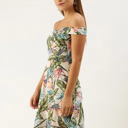 DODO & MOA Tropical Printed Off-Shoulder Crepe Fit & Flare Dress image 2