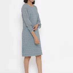 W Sea Green Geometric Printed A-Line Dress image 3