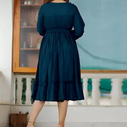 Femvy Puff Sleeves Fit & Flare Midi Dress image 2