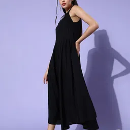 InWeave Black Floral Printed Shoulder Straps A-Line Dress With Ethnic Motifs Shrug image 2