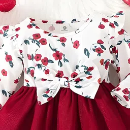 BAESD Girls Floral Printed Bow Applique Net Fit & Flare Dress image 3