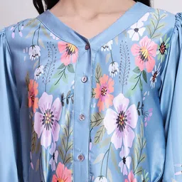 Indian Needle Women Floral Printed Puff Sleeves A-Line Dress image 2