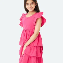 Olele Girls Flutter Sleeves Layered Fit & Flare Dress image 4