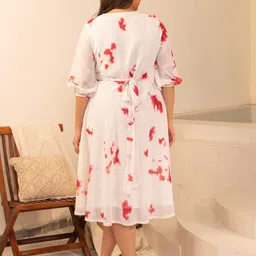 Janasya Plus Size Dobby Georgette Tie & Dye Fit & Flare Dress image 4