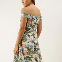 DODO & MOA Tropical Printed Off-Shoulder Crepe Fit & Flare Dress image 5