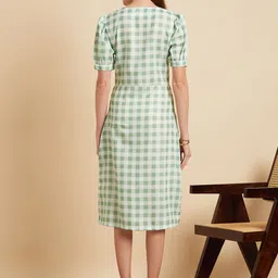 MINT STREET Checked Puffed Sleeves A-Line Dress image 5