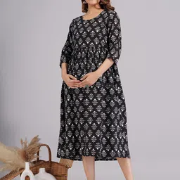 BAESD Ethnic Motifs Printed Maternity Fit & Flare Ethnic Midi Dress image 2