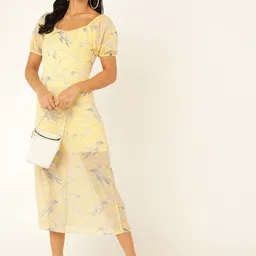 DODO & MOA Floral Printed Puff Sleeves A-Line Midi Dress image 2