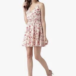 DODO & MOA Peach-Coloured & Yellow Floral Crepe Dress image 3