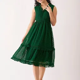 SIDYAL Chevron Self Design Georgette Fit and Flare Midi Dress image 3