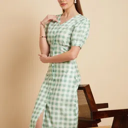 MINT STREET Checked Puffed Sleeves A-Line Dress image 3