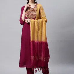 Sringam Embroidered Regular Yoke Design Thread Work Kurta with Trousers & Dupatta image 1