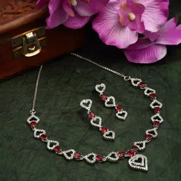 ZENEME Rhodium Plated AD Studded Jewellery Set image 1