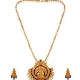 ANIKAS CREATION Gold-Plated & Blue Stone-Studded & Beaded Jewellery Set image 3