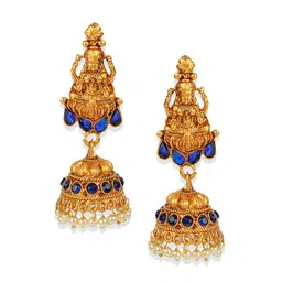 ANIKAS CREATION Gold-Plated & Blue Stone-Studded & Beaded Jewellery Set image 4