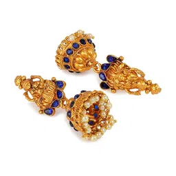 ANIKAS CREATION Gold-Plated & Blue Stone-Studded & Beaded Jewellery Set image 5