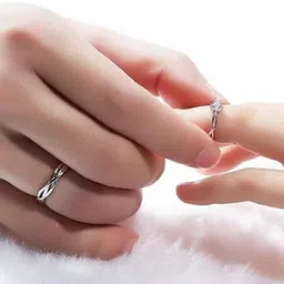 KRYSTALZ Set Of 2 Alloy Sliver-Plated Cubic Zirconia Studded Couple Finger Ring image 5