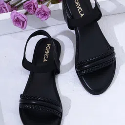 FORVELA Women Regular Velcro Open Toe Flats image 1