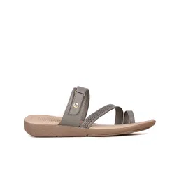 Bata Women Brown & Grey Textured One Toe Flats image 4