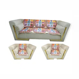 MONKDECOR Red & Yellow Printed Velvet Sofa Cover-image-85