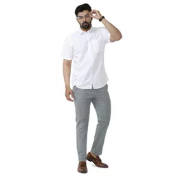 uathayam Lookman Cotton Half Sleeve Solid Slim Fit Trending White Formal Shirt for Men Pack of 1 image 2