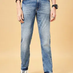 SF JEANS by Pantaloons Men Straight Fit Heavy Fade Whiskers & Chevrons Stretchable Jeans-picture-35