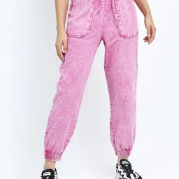 Tokyo Talkies Women Pink Jogger Heavy Fade Acid Wash Cotton Jeans-picture-43