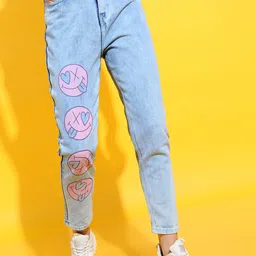 Tokyo Talkies Women Blue Printed Heavy Fade Mom Fit Jeans-image-65
