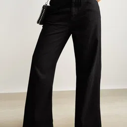 FREAKINS Women Black Clean Look Dark Shade Low-Rise Pure Cotton Wide Leg  Jeans-image-8