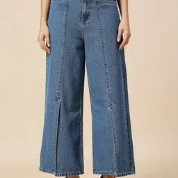 HJ HASASI Women Comfort Slit Wide Leg High-Rise Jeans-image-86