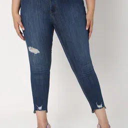 Vero Moda Women Blue Skinny Fit Low Distress Light Fade Jeans-image-105