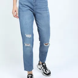 Tokyo Talkies Women Blue Mom Fit Light Fade Jeans-picture-4