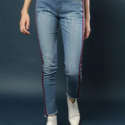 Campus Sutra Women Blue Slim Fit Mildly Distressed Light Fade Jeans-picture-39