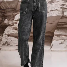 Tokyo Talkies Women Grey Straight Fit Light Fade Clean Look Stretchable Jeans image 1