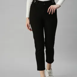 SHOWOFF Women Black Mom Fit High-Rise Highly Distressed Stretchable Cropped Jeans-image-89
