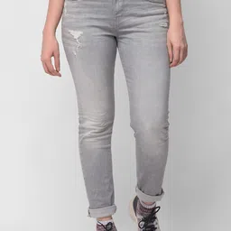 Woodland Women Grey Slim Fit Slash Knee Heavy Fade Stretchable Cotton Jeans-picture-13